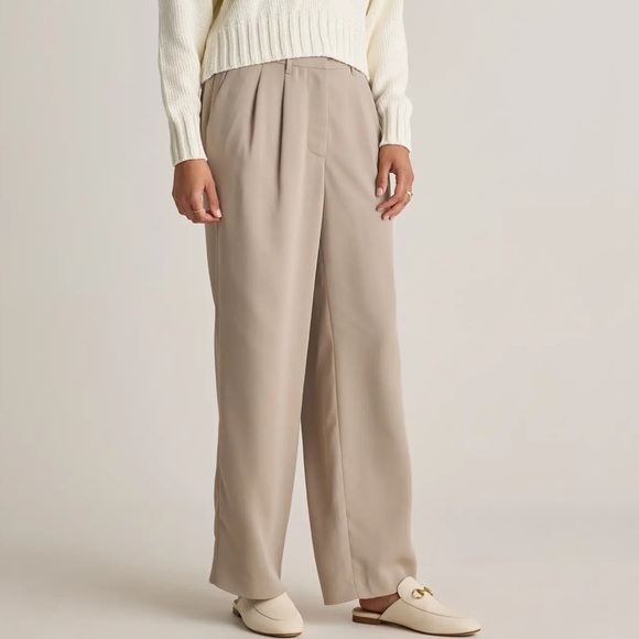 Quince Pants & Jumpsuits New Quince Stretch Crepe Pleated Wide Leg